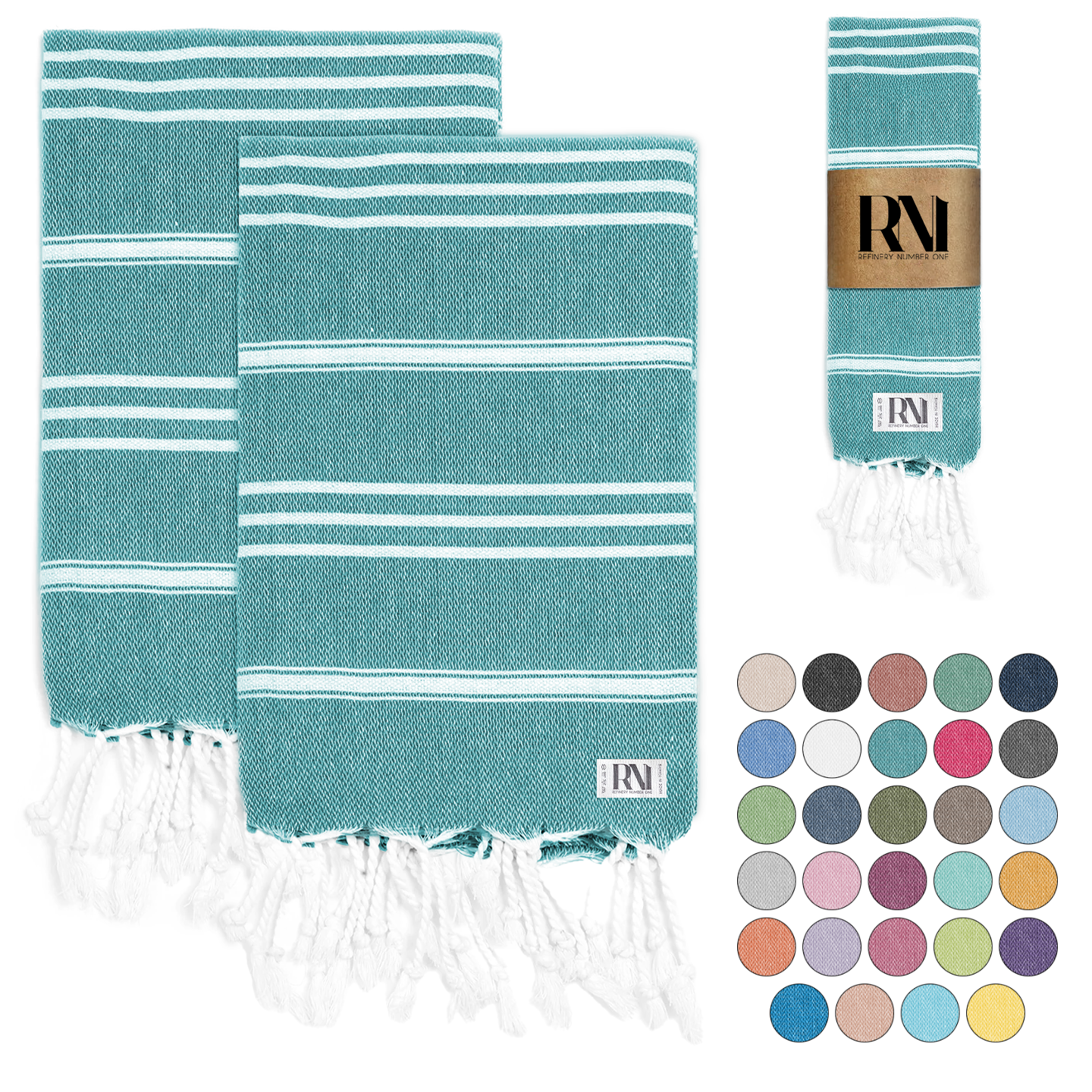 Istanbul Classic Turkish Hand Towel Set of 2 for Kitchen, Bath, Beach, Gym, and Yoga 17"x30"