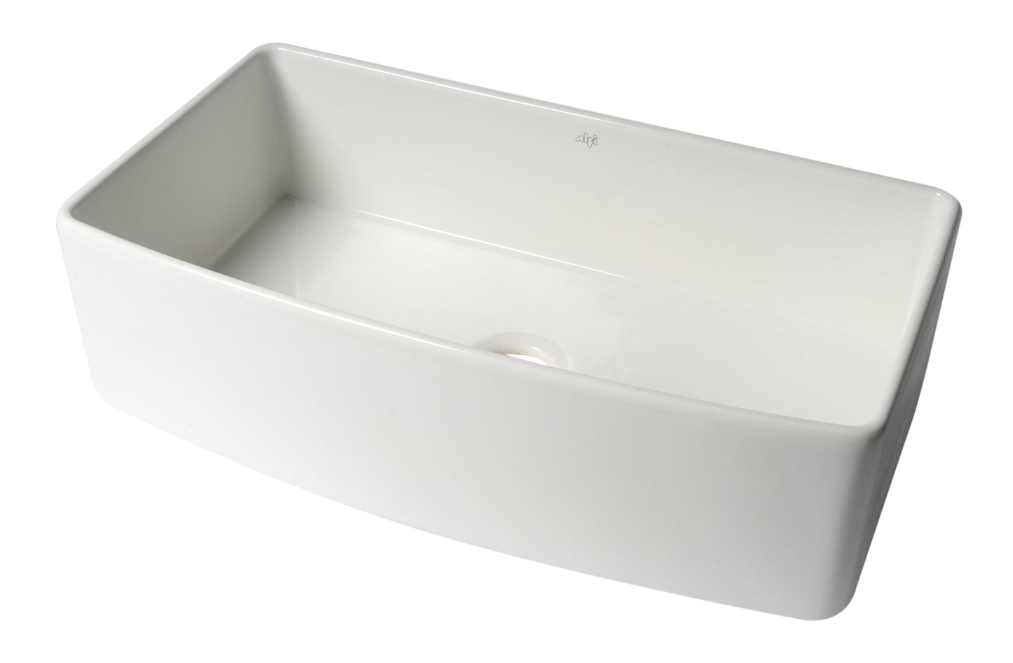 ALFI brand ABFC3620S ABFC3620S-W White Smooth Curved Apron 36" x 20" Single Bowl Fireclay Farm Sink with Grid