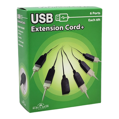 6 Port USB Extension Cord with 2 Amp Power Plug - Black