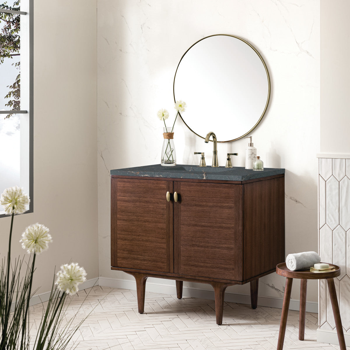 Amberly 36" Single Vanity Cabinet, Mid-Century Walnut