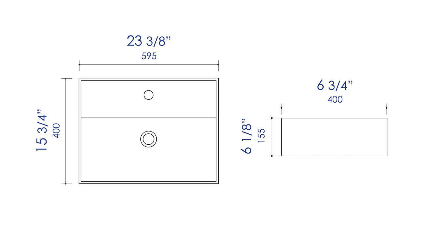ALFI brand ABC901 24" Modern Rectangular Above Mount Ceramic Sink with Faucet Hole