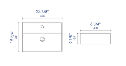 ALFI brand ABC901 24" Modern Rectangular Above Mount Ceramic Sink with Faucet Hole