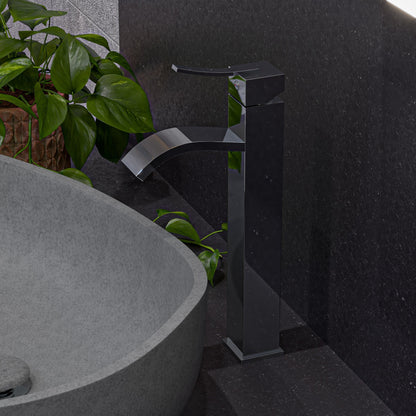ALFI brand AB1158 Tall Square Body Curved Spout Single Lever Bathroom Faucet