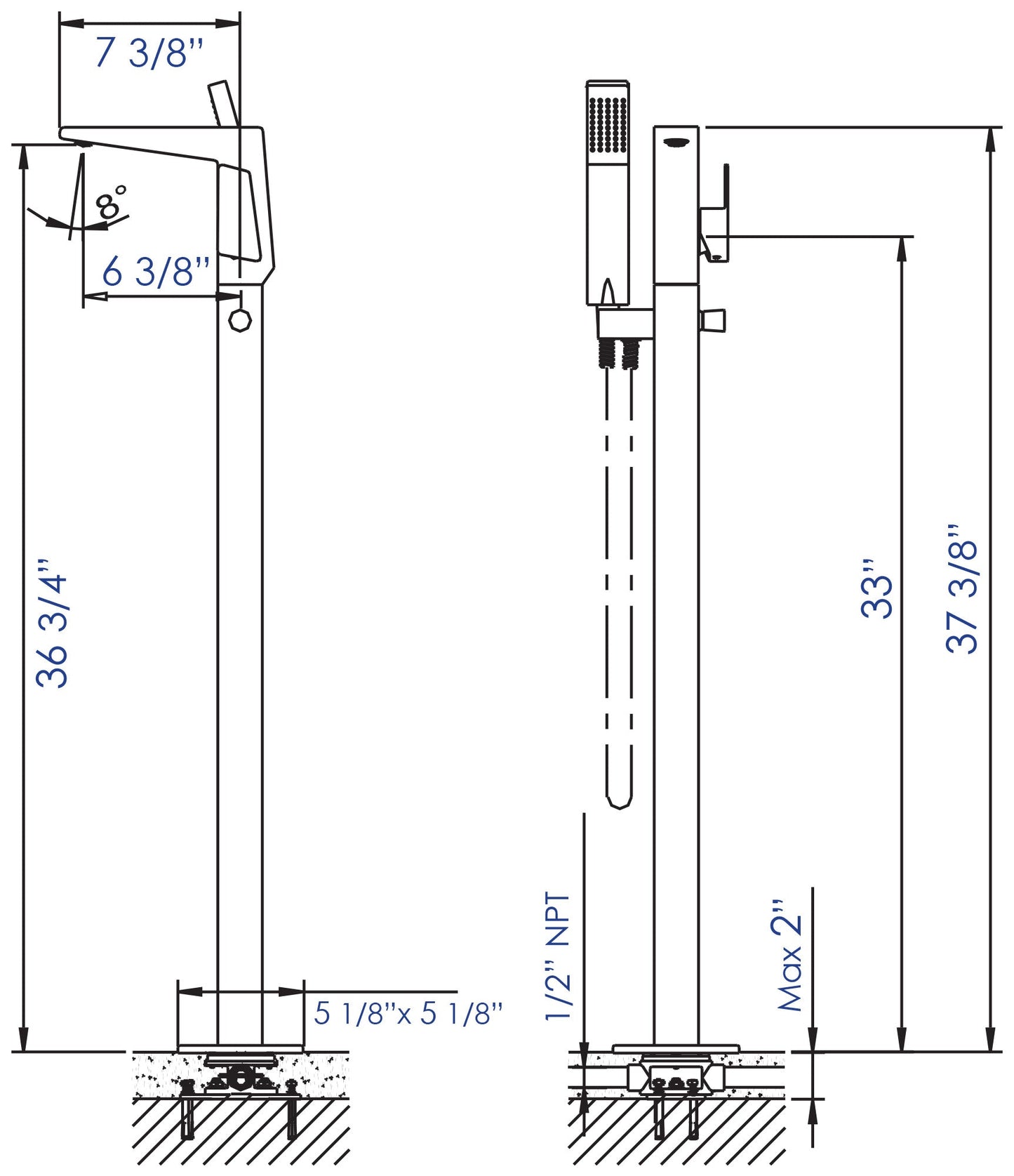 ALFI brand AB2475 Single Hole Floor Mounted Tub Filler