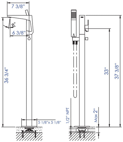 ALFI brand AB2475 Single Hole Floor Mounted Tub Filler
