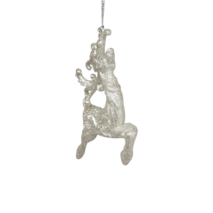 Silver Glittered Reindeer Ornament -  Leaping