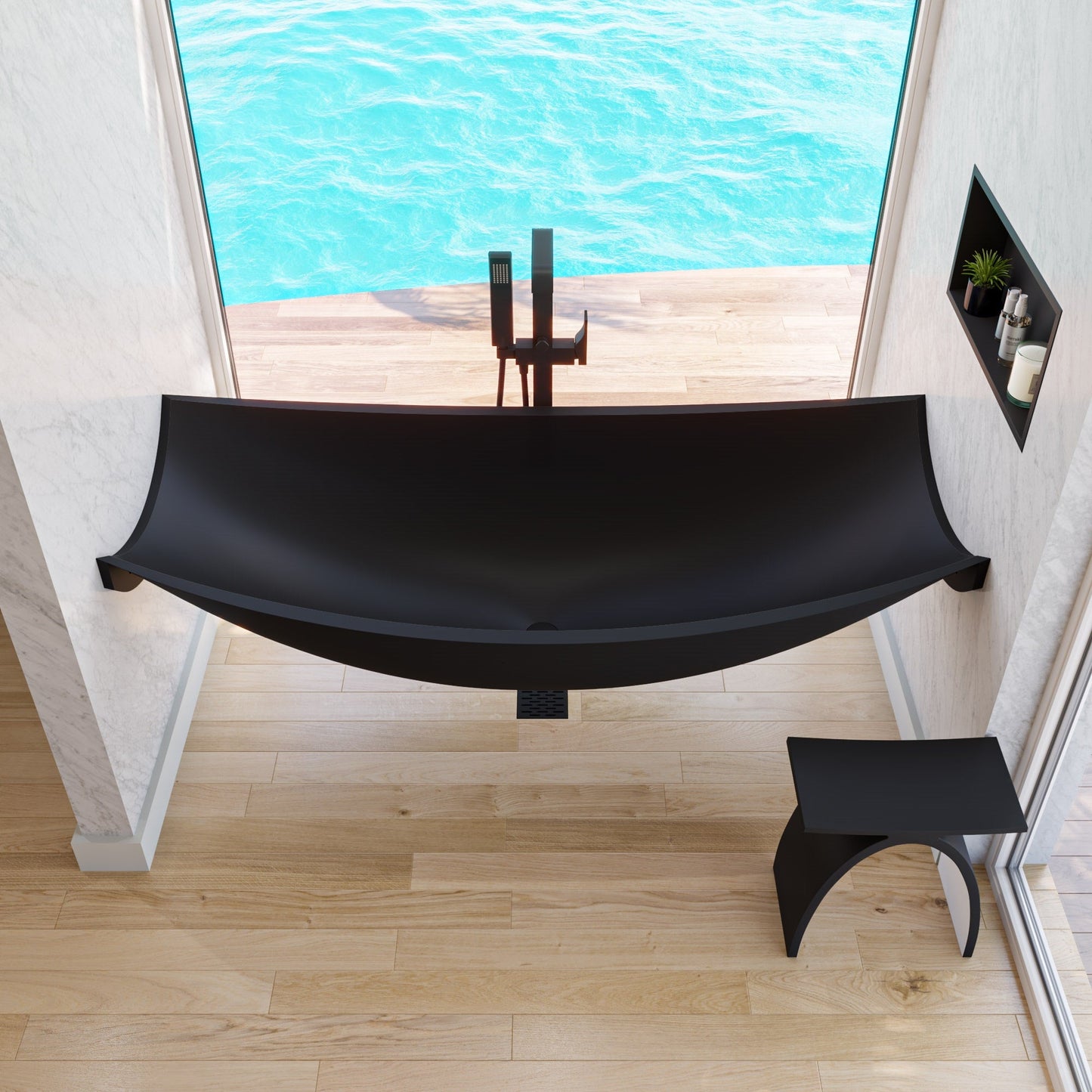 ALFI brand HammockTub2 HammockTub2 71" Solid Surface Resin Suspended Wall Mounted Hammock Bathtub