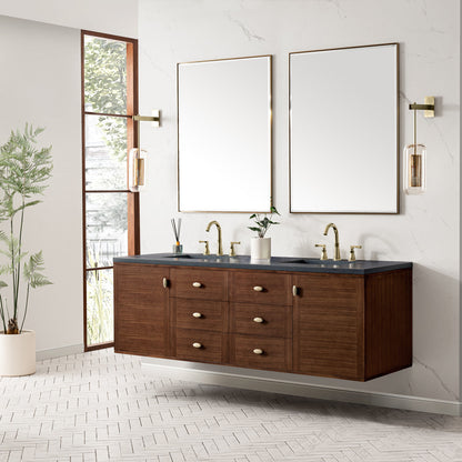 Amberly 72" Double Vanity Cabinet, Mid-Century Walnut