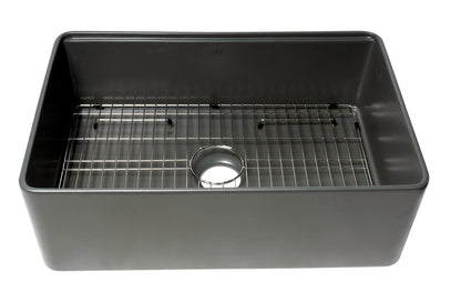 ALFI brand ABFS3020 Workstation 30" x 20" Single Bowl Step Rim Fireclay Farm Sink with Accessories