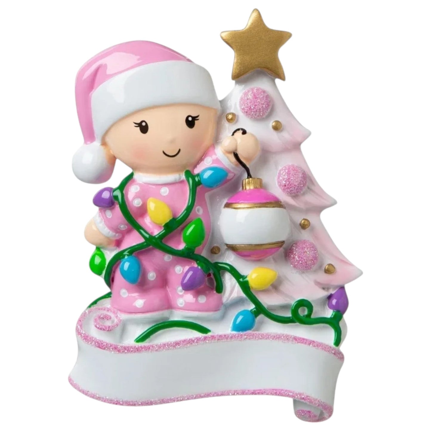 Baby Girl Decorating Tree Pink Ornament