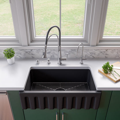 ALFI brand AB3318HS 33" x 18" Reversible Fluted / Smooth Fireclay Farm Sink