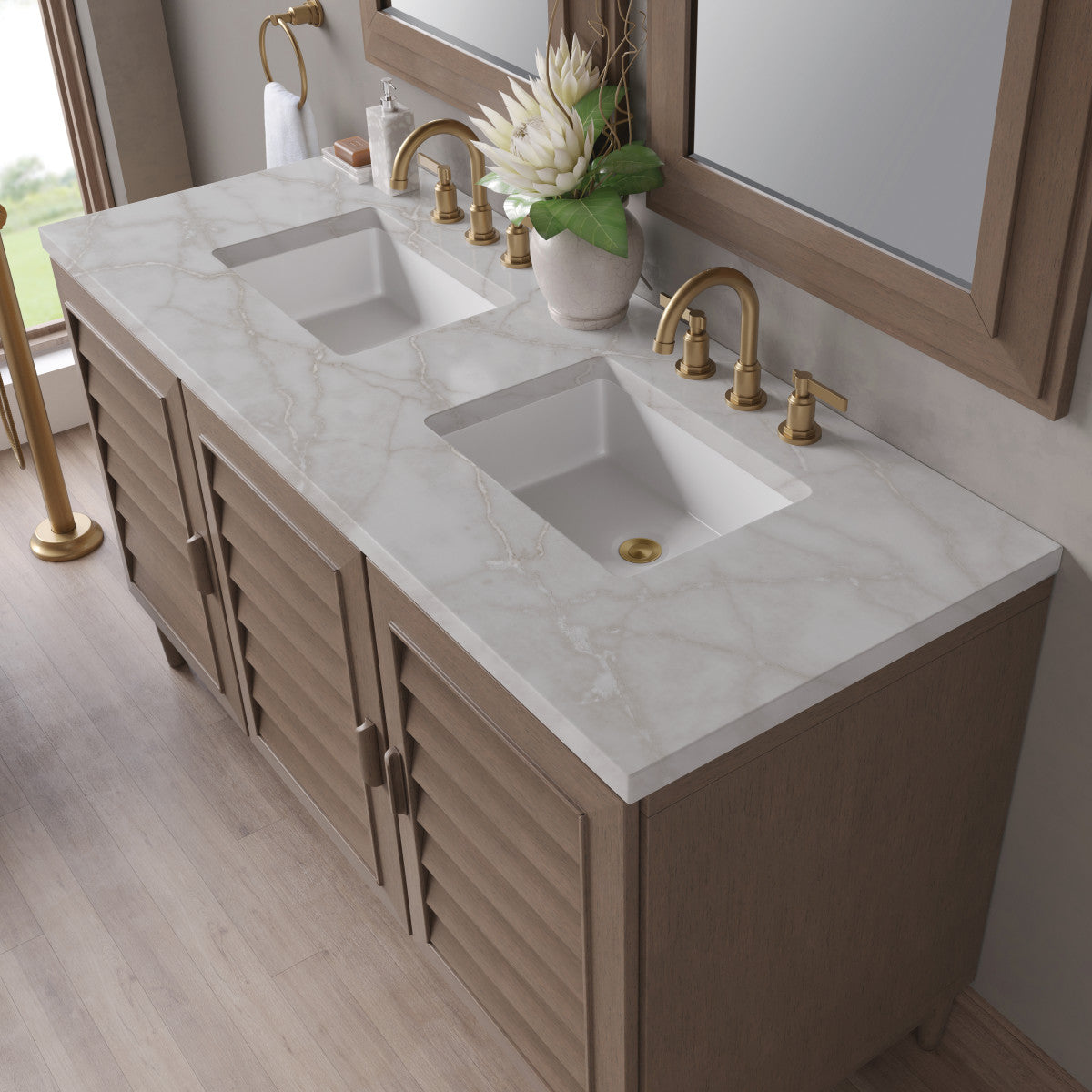 Portland 60" Double Vanity Cabinet, Whitewashed Walnut