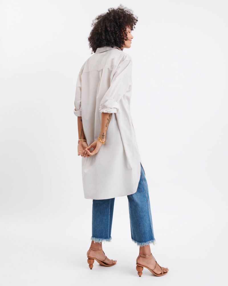 Essential Collar Shirt Dress - Beige and White Striped