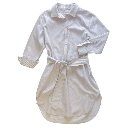 Essential Collar Shirt Dress - Beige and White Striped