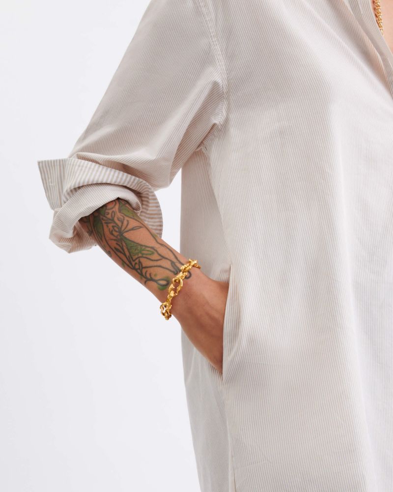Essential Collar Shirt Dress - Beige and White Striped