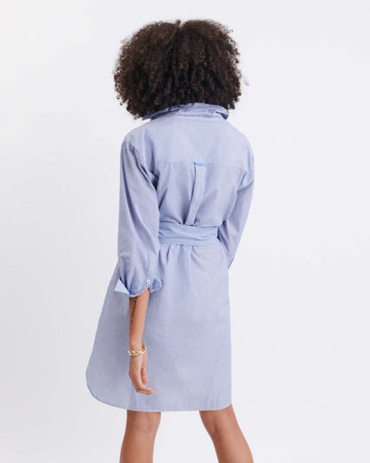 Essential Collar Shirt Dress - Blue Striped