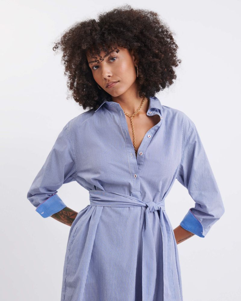 Essential Collar Shirt Dress - Blue Striped
