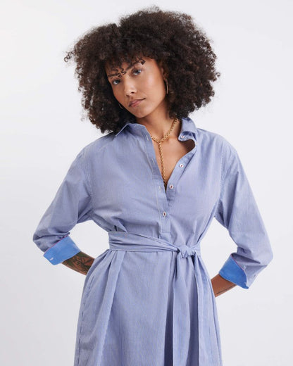 Essential Collar Shirt Dress - Blue Striped