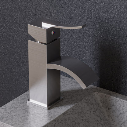 ALFI brand AB1258 Square Body Curved Spout Single Lever Bathroom Faucet