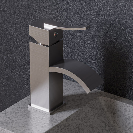 ALFI brand AB1258 Square Body Curved Spout Single Lever Bathroom Faucet