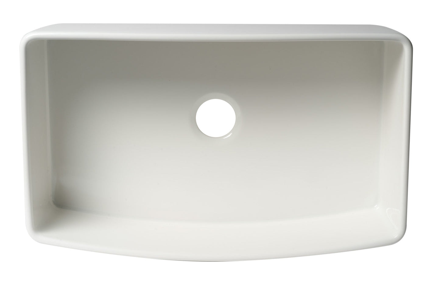 ALFI brand ABFC3320S ABFC3320S-W White Smooth Curved Apron 33" x 20" Single Bowl Fireclay Farm Sink with Grid