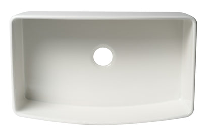 ALFI brand ABFC3320S ABFC3320S-W White Smooth Curved Apron 33" x 20" Single Bowl Fireclay Farm Sink with Grid