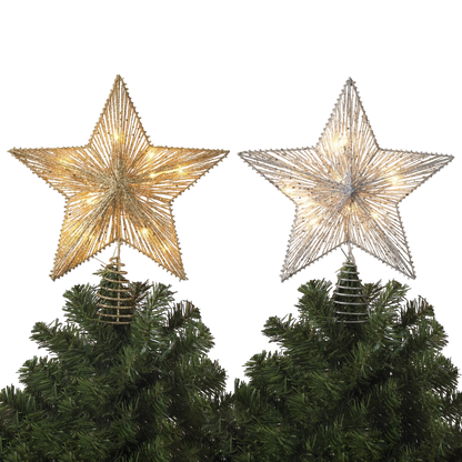 Electric Lighted Glitter & Mesh Star Tree Topper with 10 Lights, Spring Base