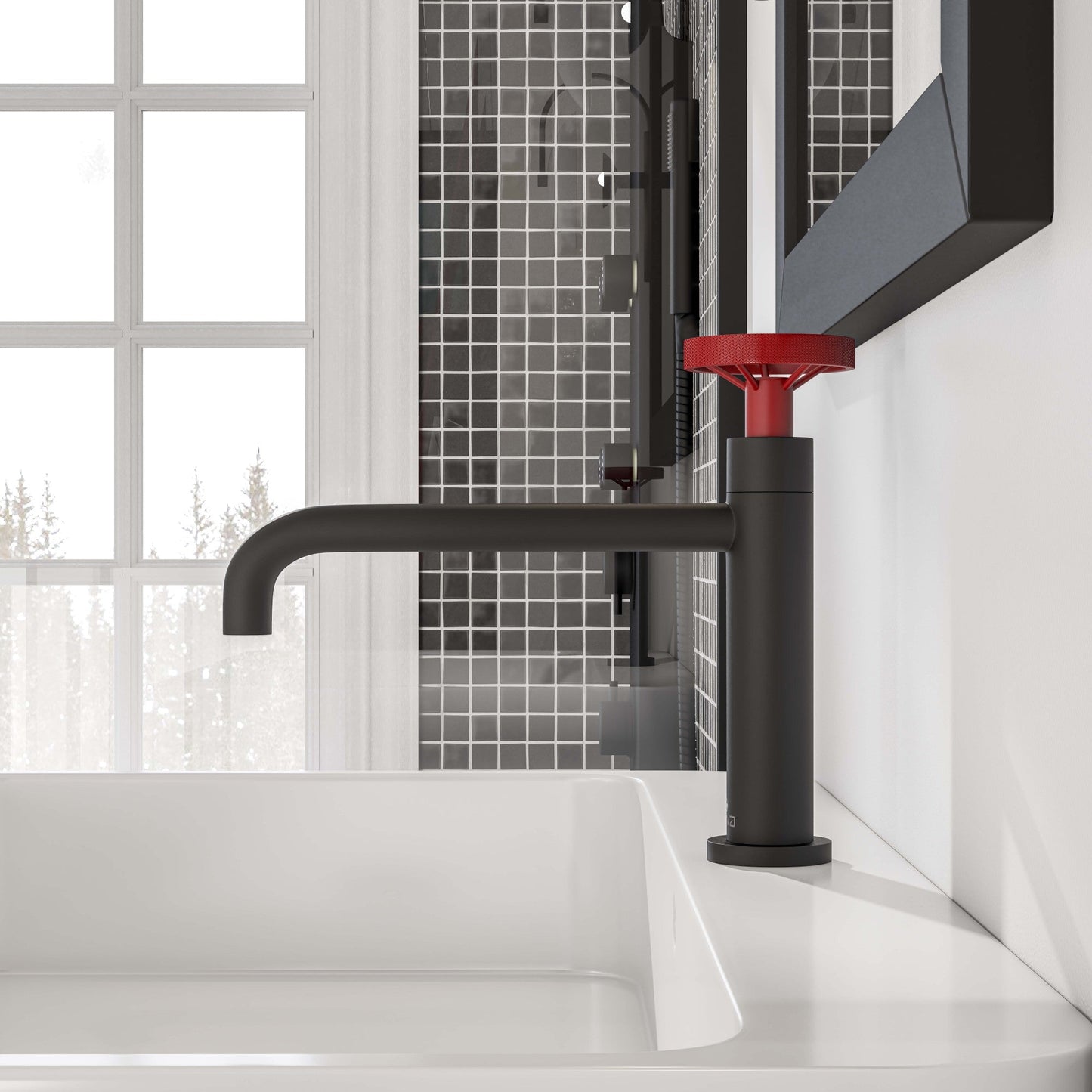 Eviva Enza Single-Handle Waterfall Single-Hole Bathroom Faucet with Deckplate Included in Matte Black