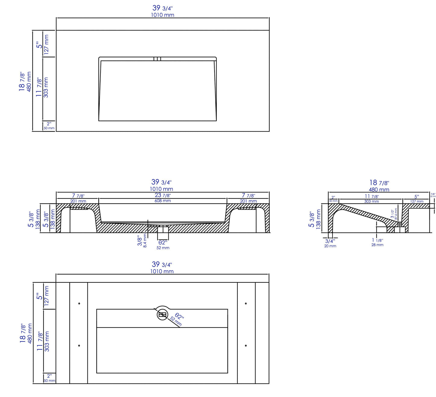 ALFI brand  ABCO40R 40" Solid Concrete Rectangular Countertop Sink