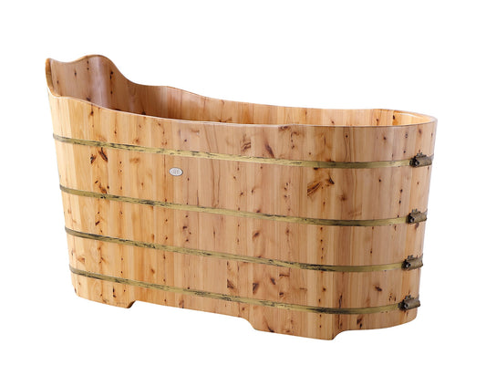 ALFI brand  AB1103 59" Free Standing Cedar Wood Bathtub with Bench