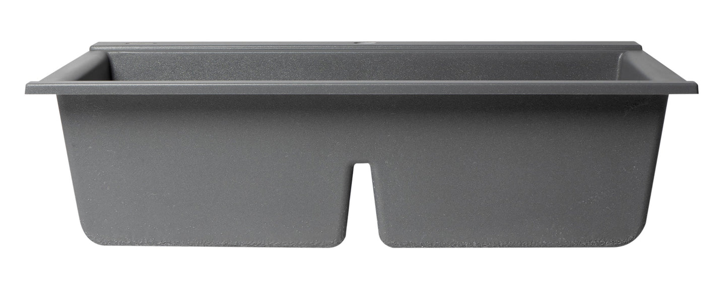 ALFI brand AB3418DBDI 33" Granite Composite Workstation Step Rim Double Bowl Drop In Sink with Accessories