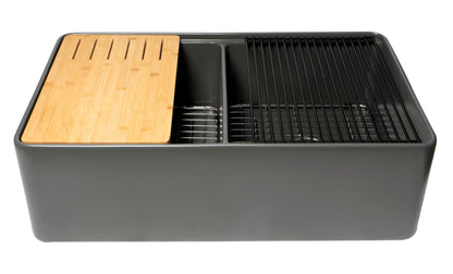 ALFI brand ABFS3320D Workstation 33" x 20" Double Bowl Step Rim Fireclay Farm Sink with Accessories
