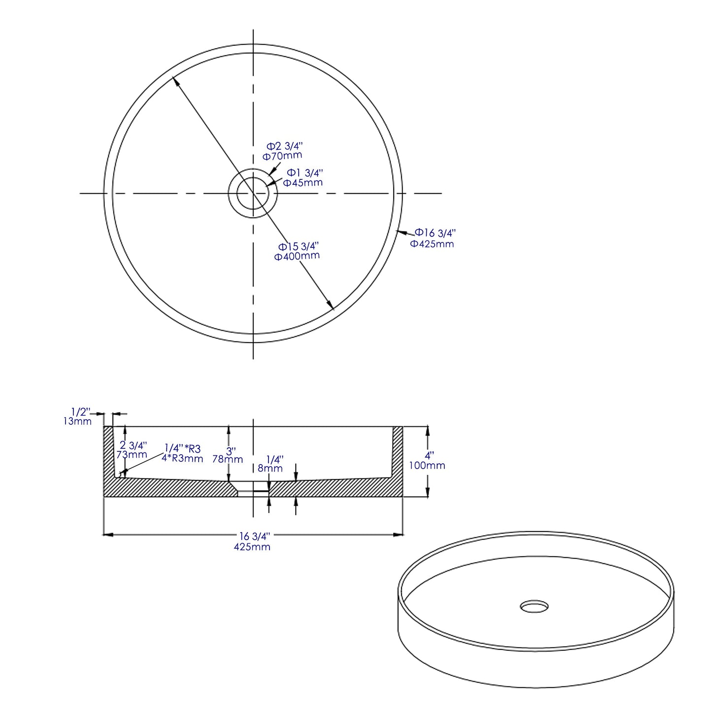 ALFI brand  ABCO17R 17" Round Solid Concrete Gray Matte Above Mount Bathroom Sink