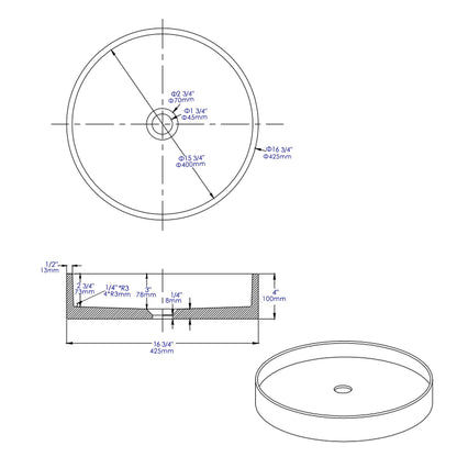 ALFI brand  ABCO17R 17" Round Solid Concrete Gray Matte Above Mount Bathroom Sink