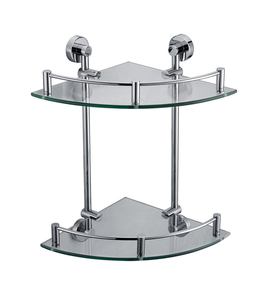 ALFI brand  AB9548 Polished Chrome Corner Mounted Double Glass Shower Shelf Bathroom Accessory