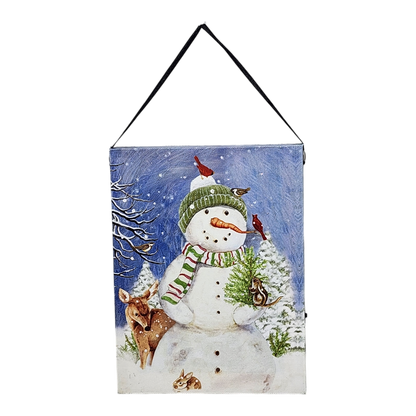 Fiber Optic Lighted Canvas Art - Woodland Snowman