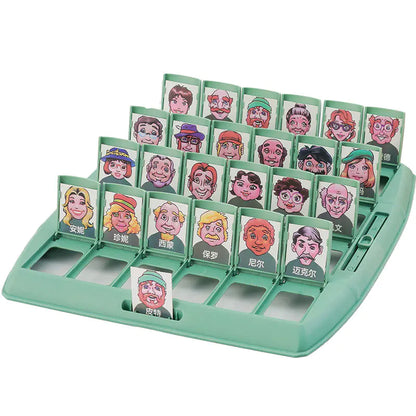 Board game component with character cards on a green tray