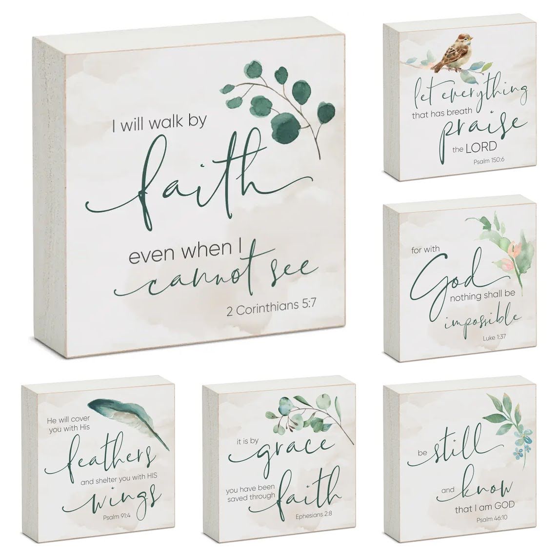 Expressions of Faith Wood Block Sign - 6 Verses | Solid Poplar Wood | Made in the USA