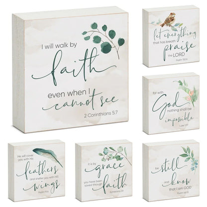 Expressions of Faith Wood Block Sign - 6 Verses | Solid Poplar Wood | Made in the USA