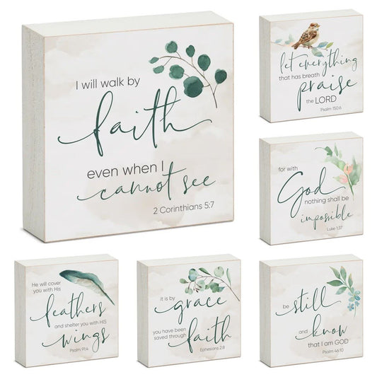 Expressions of Faith Wood Block Sign - 6 Verses | Solid Poplar Wood | Made in the USA