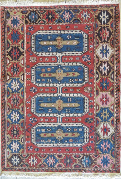 Exquisite Vintage Hand Knotted Soumak Area Rug 6x4 Ft