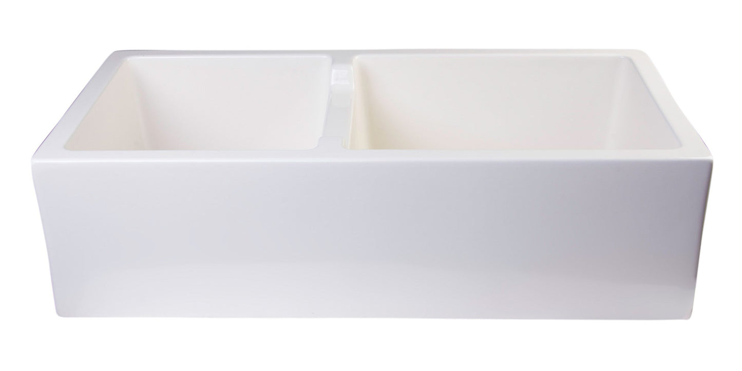 ALFI brand AB3618DB Smooth Apron Thick Wall Fireclay Double Bowl Farm Sink