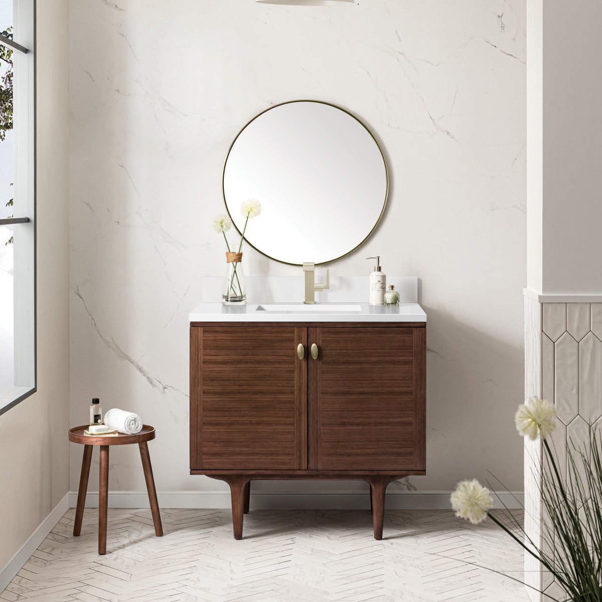 Amberly 36" Single Vanity Cabinet, Mid-Century Walnut