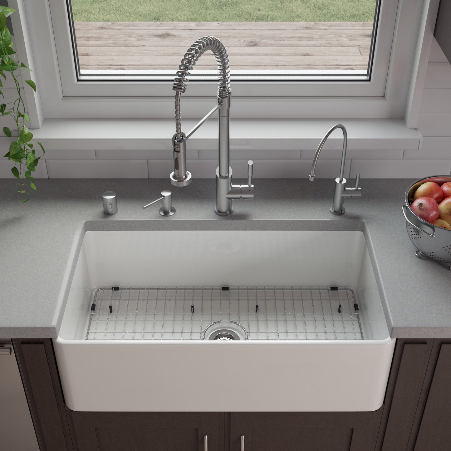 ALFI brand ABF3318S Smooth Apron 33" x 18" Single Bowl Fireclay Farm Sink