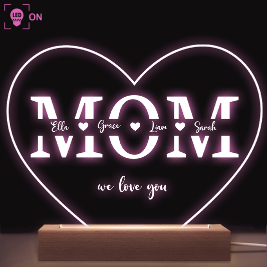 Mom We Love You - Acrylic Plaque Led Lamp - Personalized Gift for Mom - Mother's Day Gift