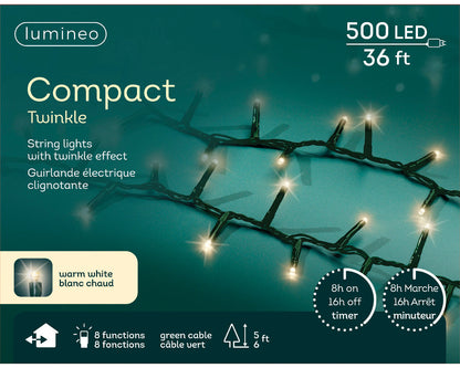 Starry Nights Compact Twinkle Lights - 500 LED - Warm White - Green Wire