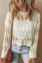 White Crochet Crew Neck Sweater - Loose Fit & High Elasticity | Femstylo