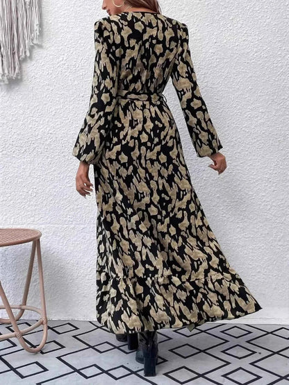 Leopard Surplice Balloon Sleeve Dress