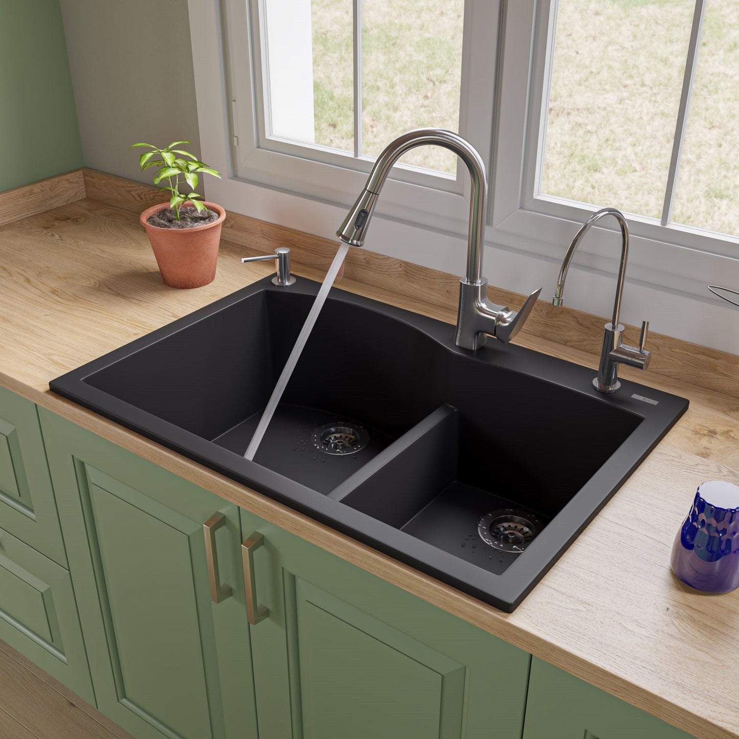 ALFI brand AB3320DI 33" Double Bowl Drop In Granite Composite Kitchen Sink