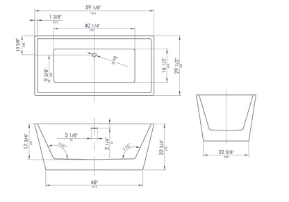 ALFI brand  AB8834 59 inch Black & White Rectangular Acrylic Free Standing Soaking Bathtub